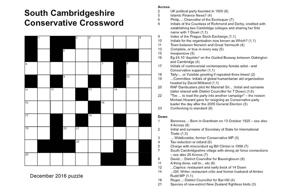 December #39 s coffee break crossword South Cambridgeshire