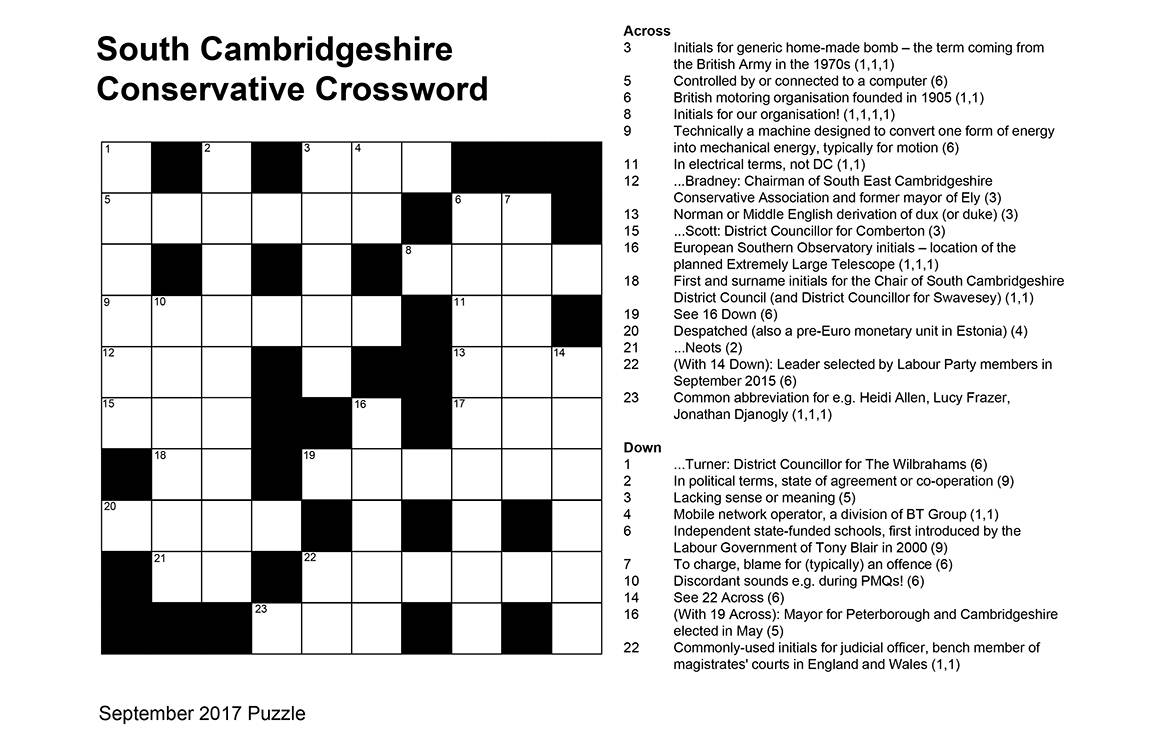 September #39 s coffee break crossword South Cambridgeshire