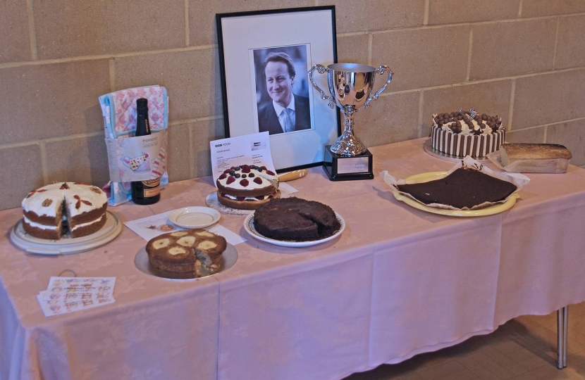 The David Cameron Challenge Cup surrounded by the cakes in Great Conservative Bake-Off.