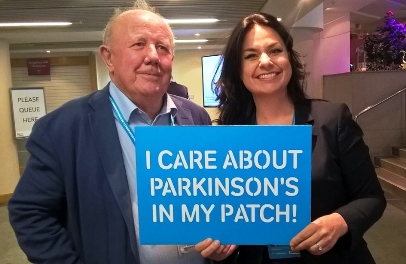 Charlie Nightingale, Chairman of the Cambridge Parkinson's UK branch, and Heidi Allen MP at the 2016 Conservative Party conference.