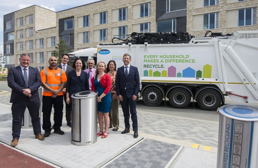 The SCDC, Cambridge City council and other management bosses at the launch of the new underground bin system.