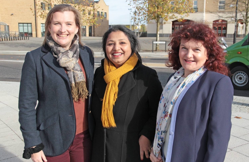 Ruth Betson, Shrobona Bhattacharya and Evelyne Spanner are the Conservative candidates for the Cambourne ward in the South Cambridgeshire District Council elections on 3rd May 2018.  Cambourne will become a single village ward represented by three District Councillors.  This formidable team, here in Cambourne High Street, is very keen for a lively centre and heart of the parish to be created here.