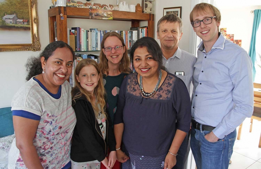 L to R: Cambourne Timebank members Madhuparna Datta, Flo Simpson, Darcy Simpson and Councillors Cllr Shrobona Bhattacharya (SCDC / Cambourne), Kevin Cuffley (County / Sawston & Shelford) and Graham Cone (District, Fen Ditton & Fulbourn).