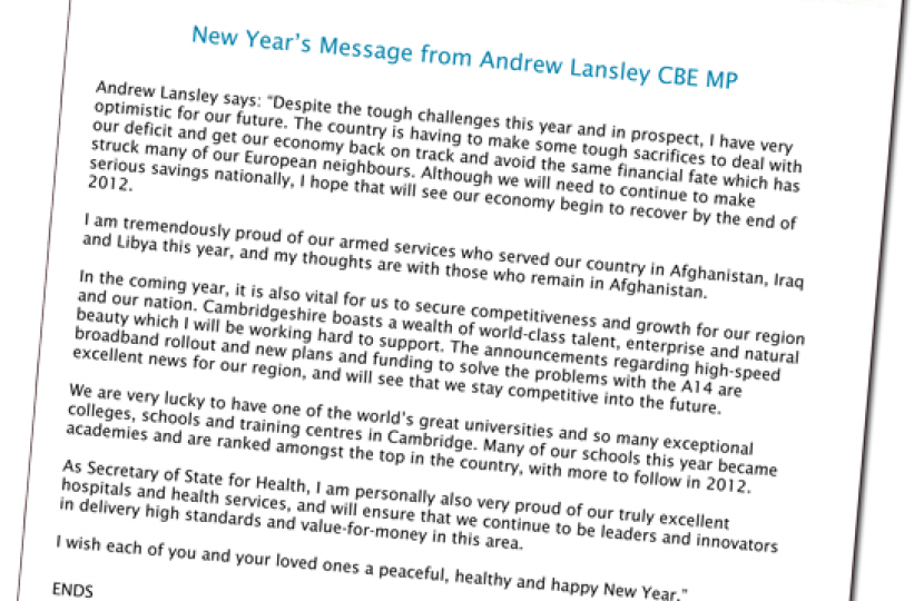 Andrew Lansley's New Year message, 2012