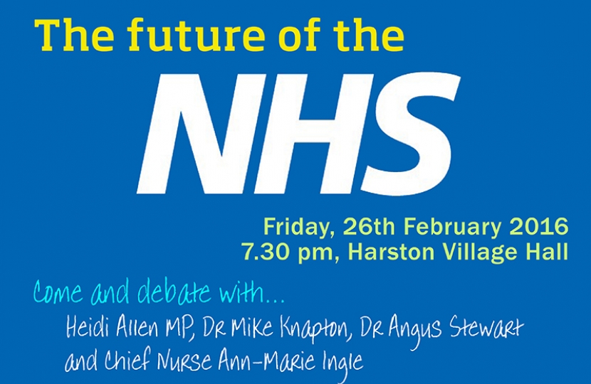 The future of the NHS will be discussed by Heidi Allen MP on 26-2-16 in Harston