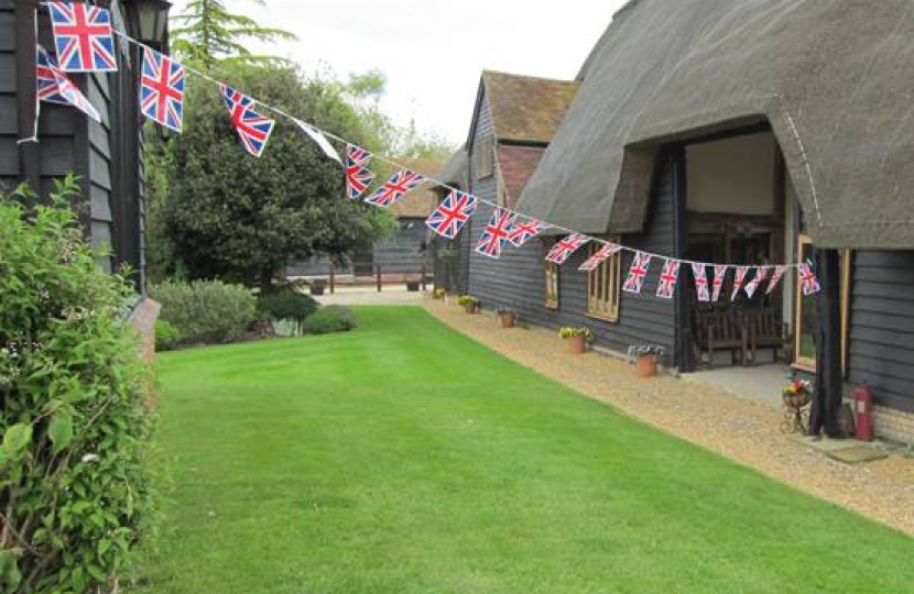 Outside the 17th century barn at Elmdonbury, 13 May 2012.