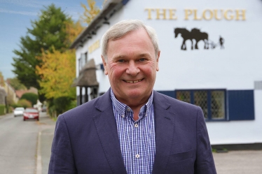 Stephen Edwards, the Conservative candidate for the Duxford ward in the South Cambridgeshire District Council elections on 3rd May 2018.  The new ward will be enlarged from two villages (Duxford and Ickleton) to five – Babraham, Duxford, Hinxton, Ickleton and Pampisford.  Stephen, here in Duxford, is a highly experienced local councillor.  He has been self-employed all his life, is a keen dog walker and a former cricketer.